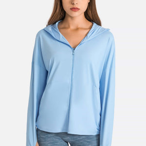 Zip Up Dropped Shoulder Hooded Sports Jacket - A Better You