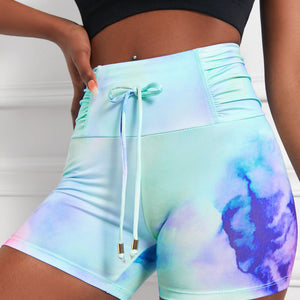 Tie-Dye Tie Detail Ruched Sports Shorts - A Better You