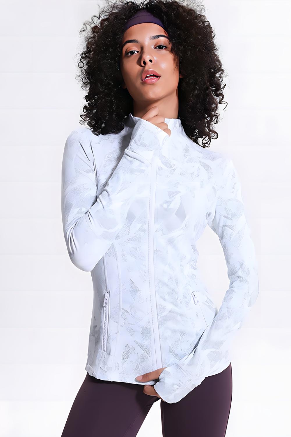 Printed Zip Up Thumbhole Sleeve Sports Jacket - A Better You