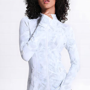 Printed Zip Up Thumbhole Sleeve Sports Jacket - A Better You