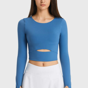 Cutout Long Sleeve Cropped Sports Top - A Better You