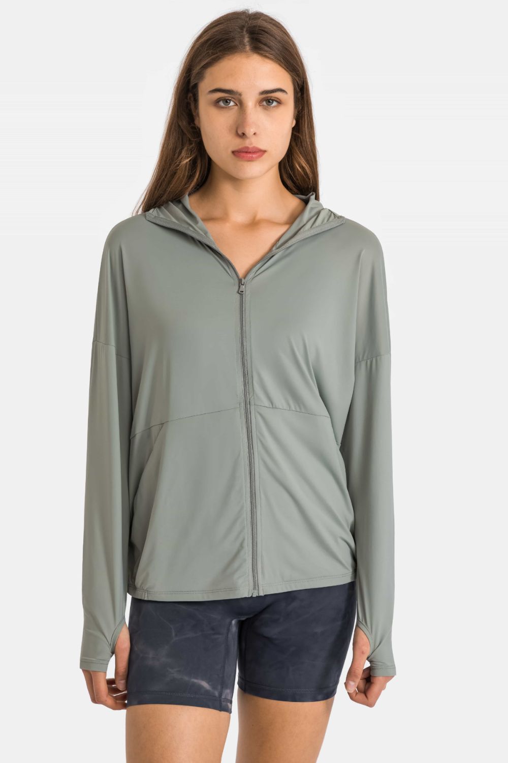 Zip Up Dropped Shoulder Hooded Sports Jacket - A Better You