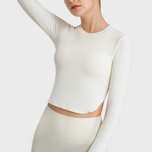 Side Slit Long Sleeve Round Neck Crop Top - A Better You