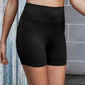Exposed Seam Decorative Button Yoga Shorts - A Better You