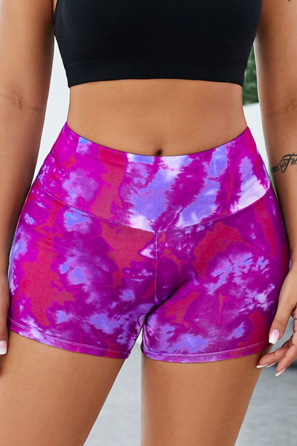 Tie-Dye Wide Waistband Yoga Shorts - A Better You