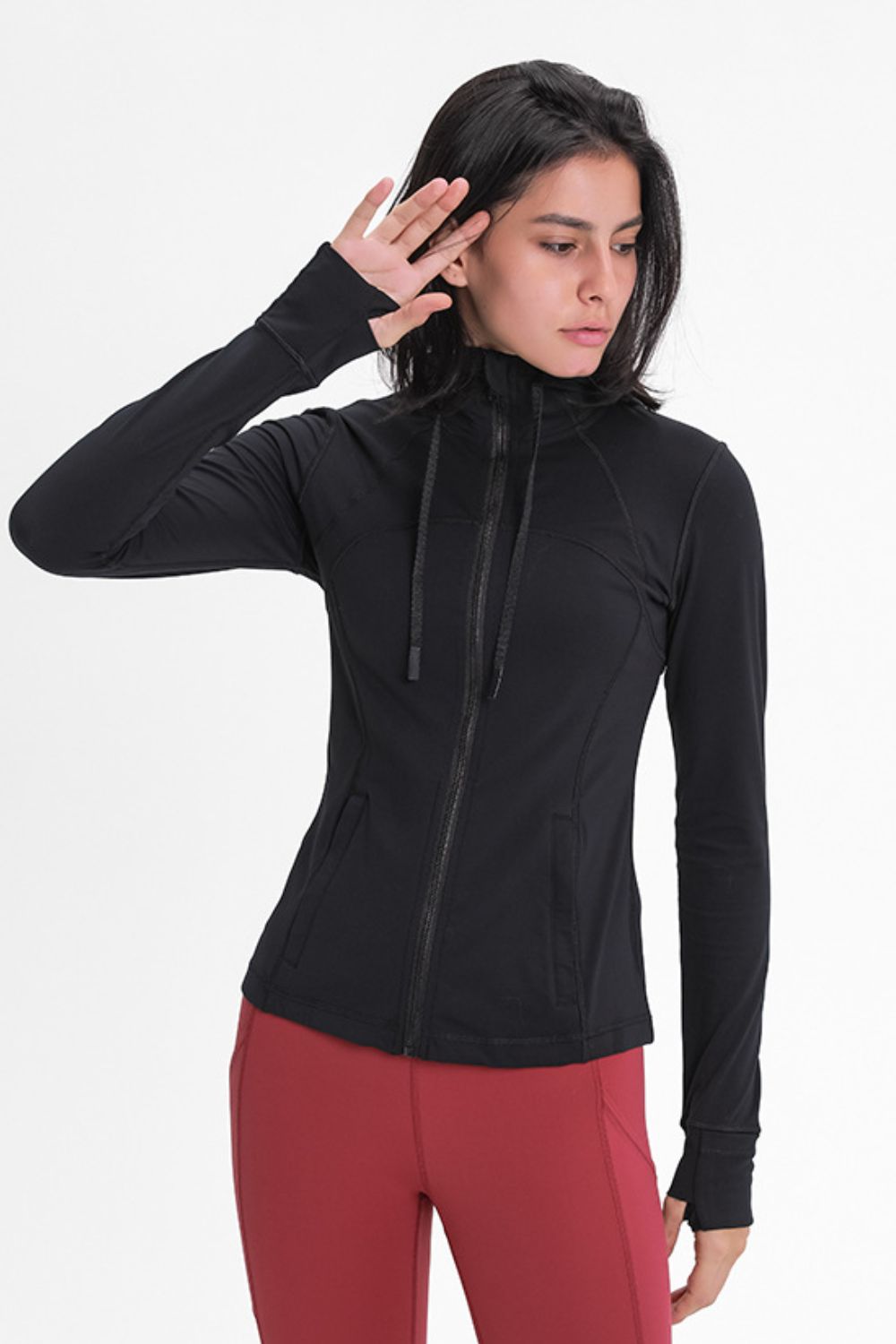 Zip Up Drawstring Detail Hooded Sports Jacket - A Better You