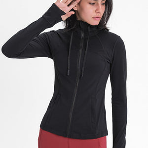 Zip Up Drawstring Detail Hooded Sports Jacket - A Better You